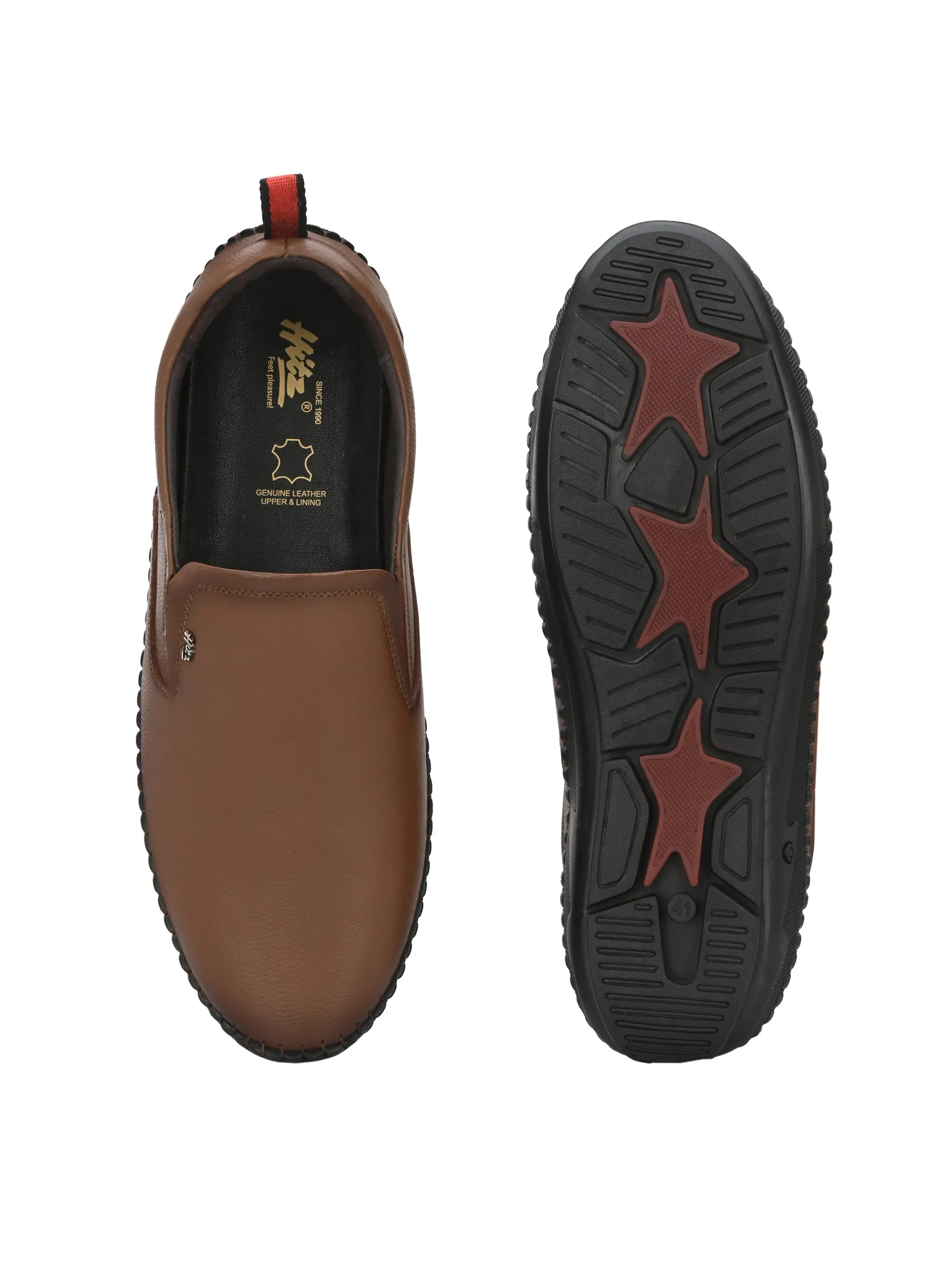 HITZ102 Men's Tan Leather Casual Slip-On Shoes