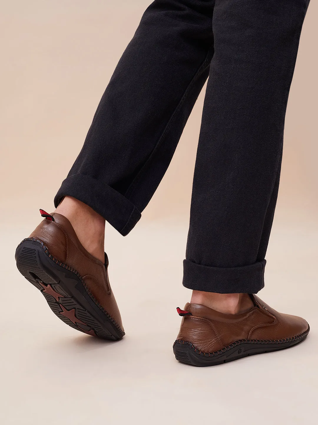 HITZ102 Men's Tan Leather Casual Slip-On Shoes