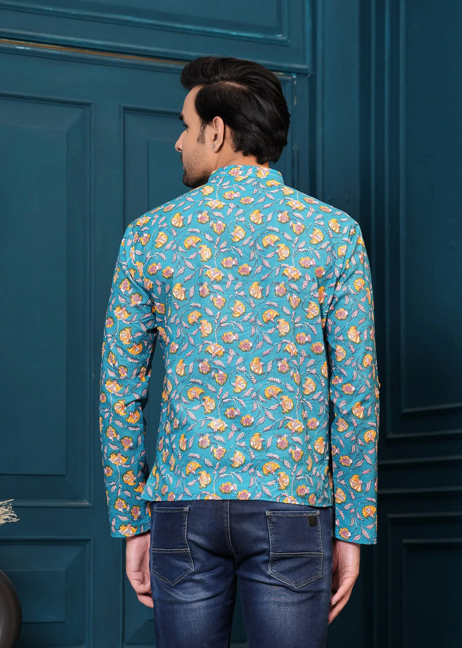 Men Mustard Embroidered Cotton Half Sleeves Casual Shirt