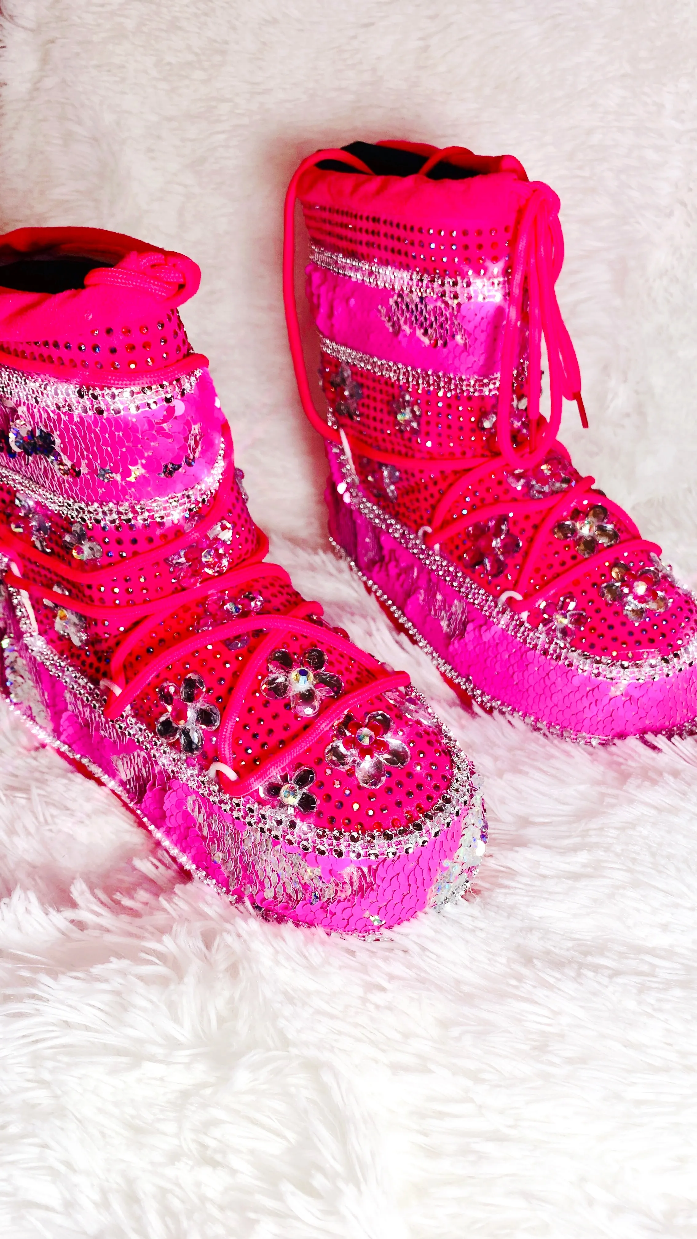 Mermaid Sequin Rhinestone Pink Snow Boots