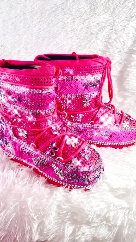 Mermaid Sequin Rhinestone Pink Snow Boots