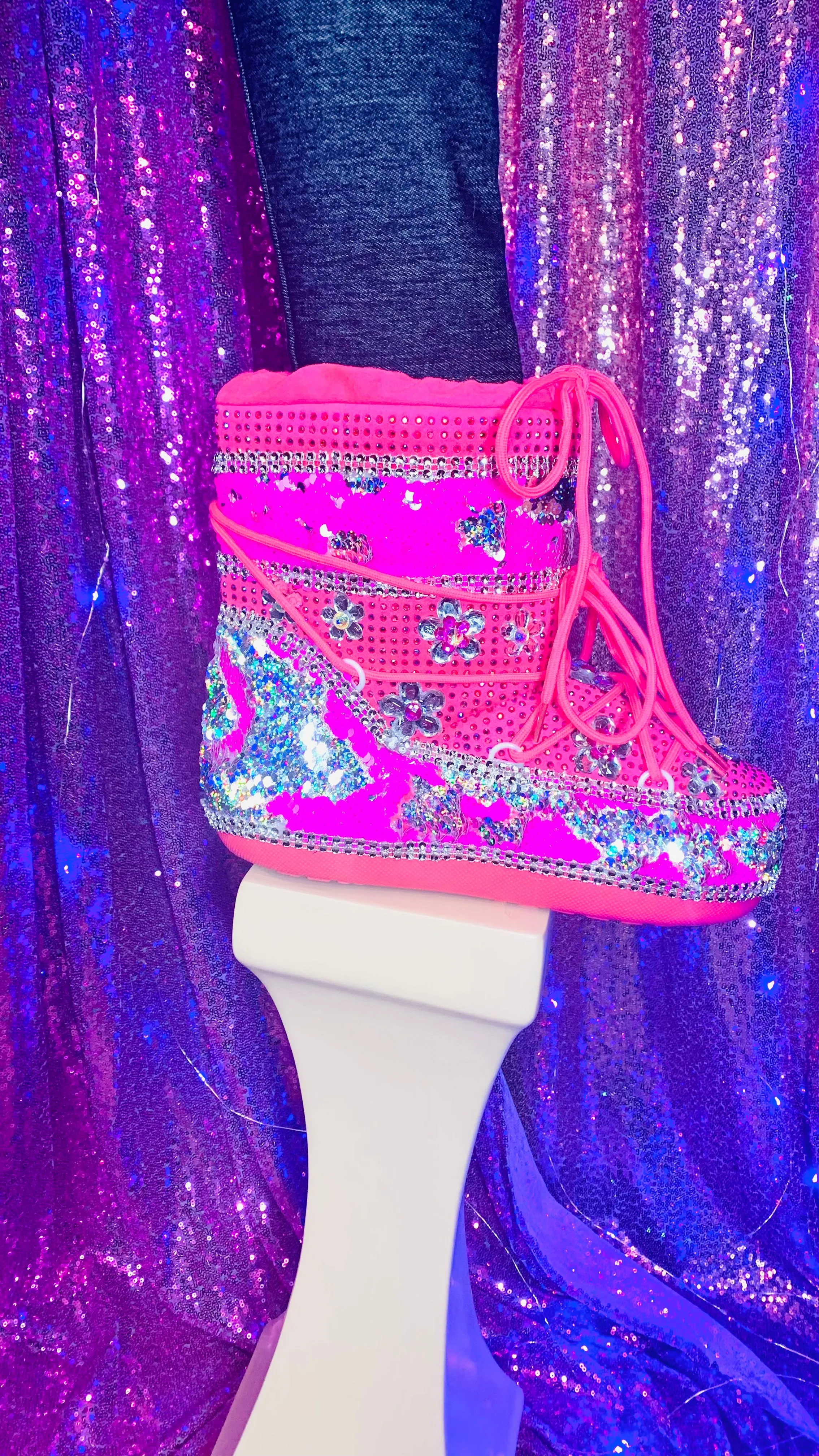 Mermaid Sequin Rhinestone Pink Snow Boots