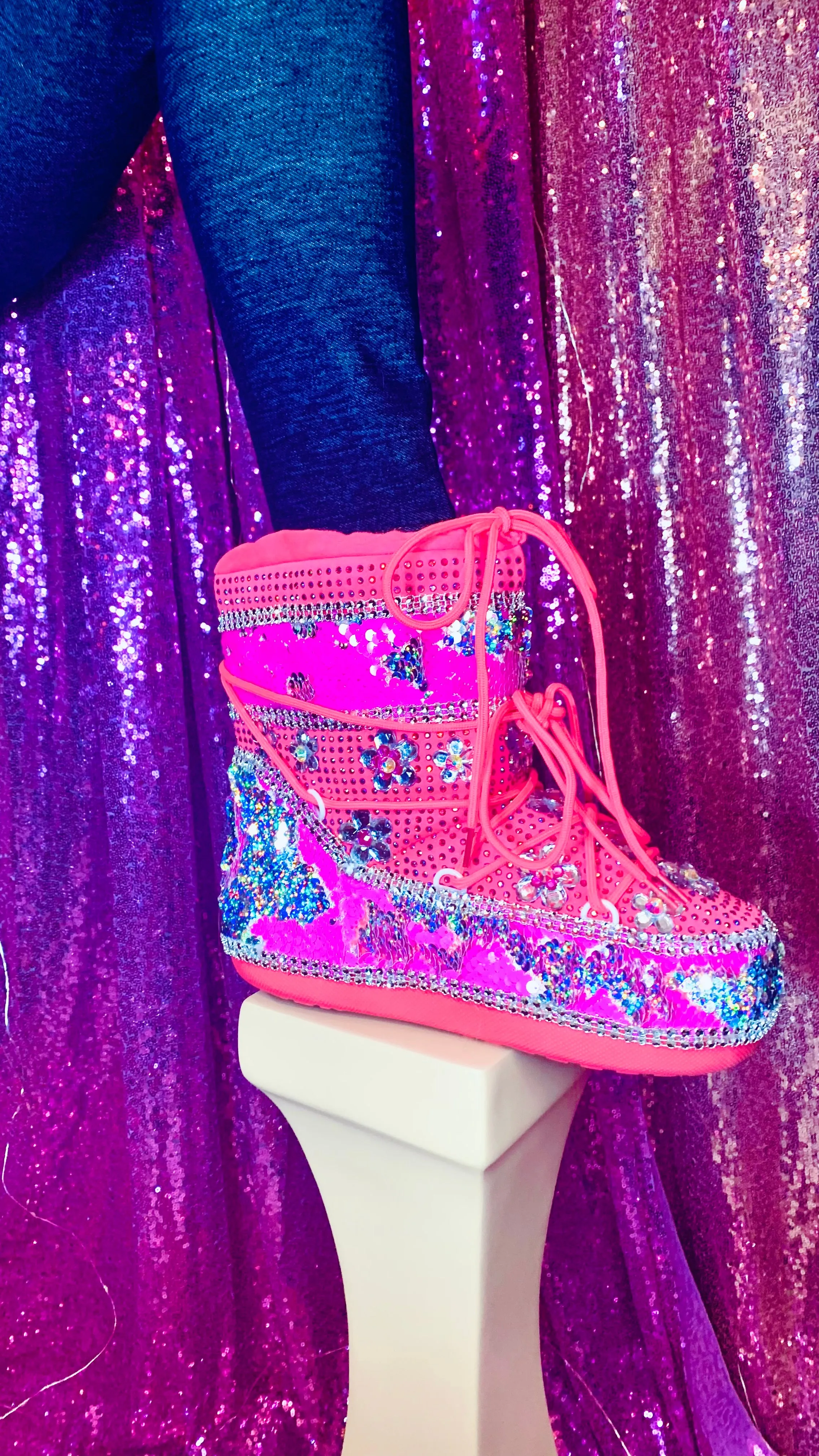 Mermaid Sequin Rhinestone Pink Snow Boots