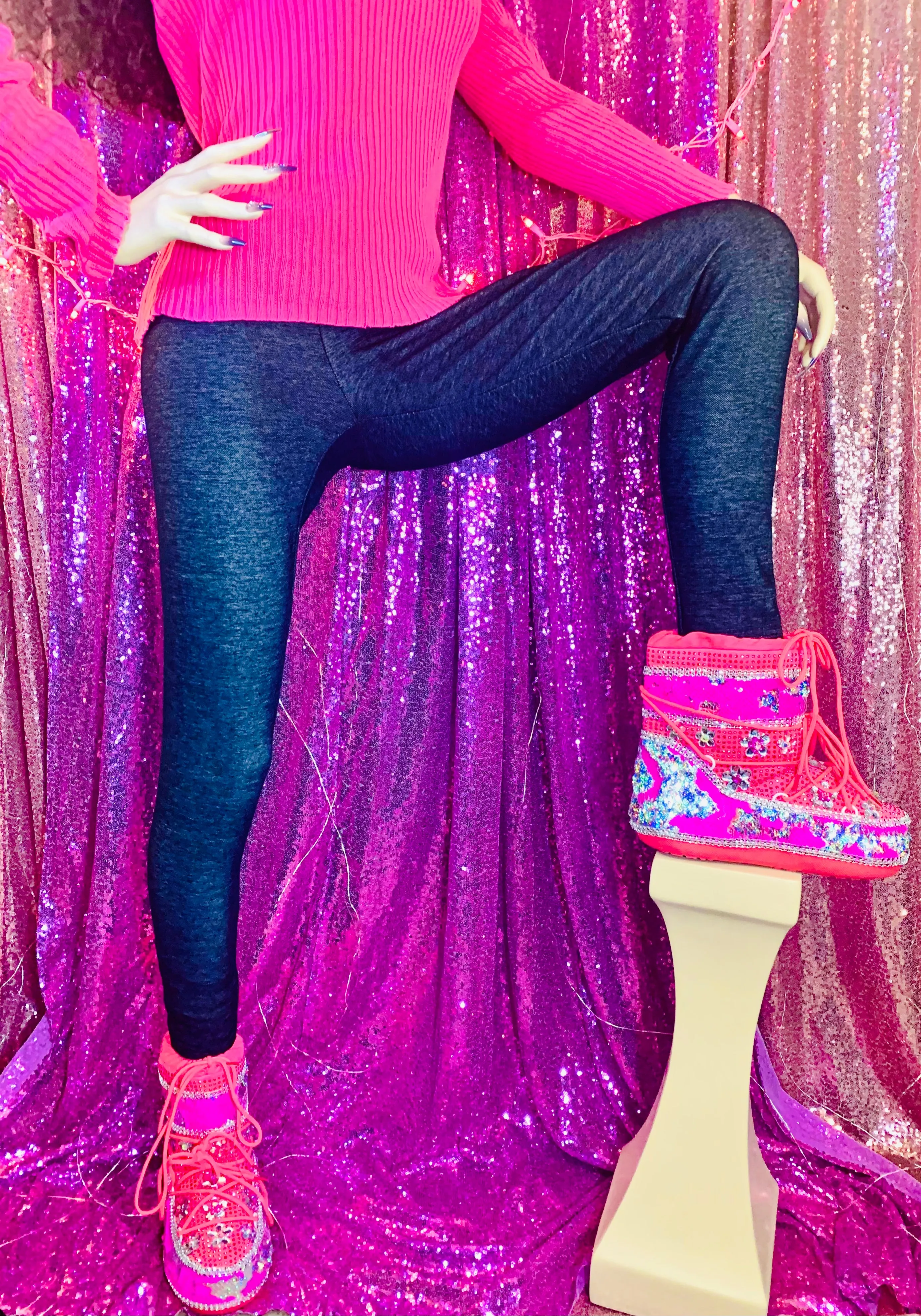 Mermaid Sequin Rhinestone Pink Snow Boots