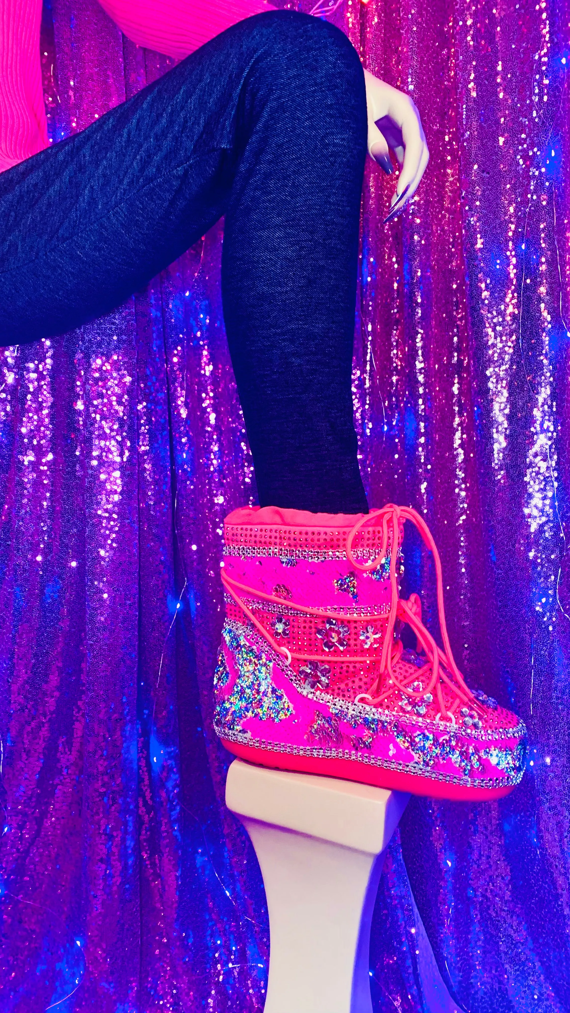 Mermaid Sequin Rhinestone Pink Snow Boots