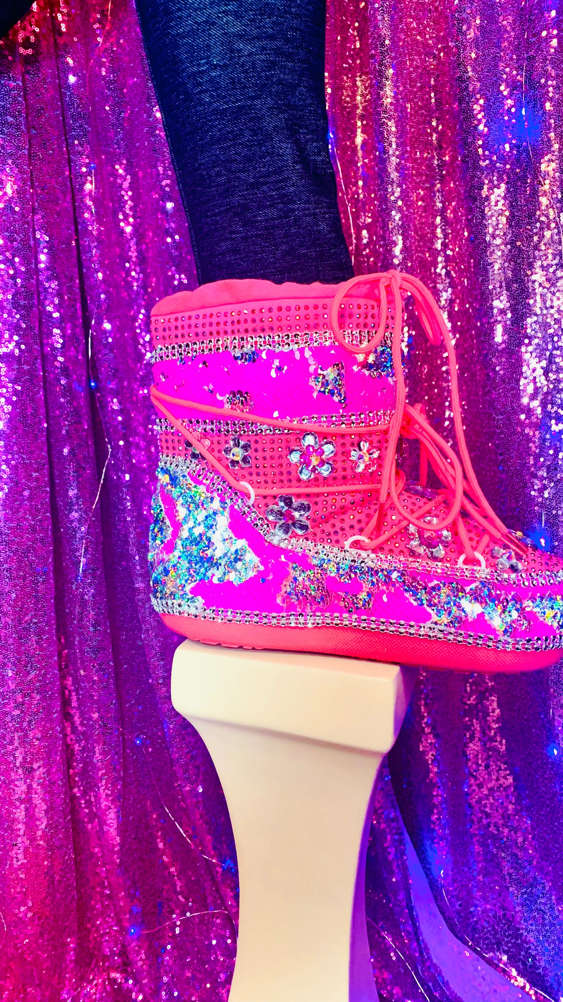 Mermaid Sequin Rhinestone Pink Snow Boots
