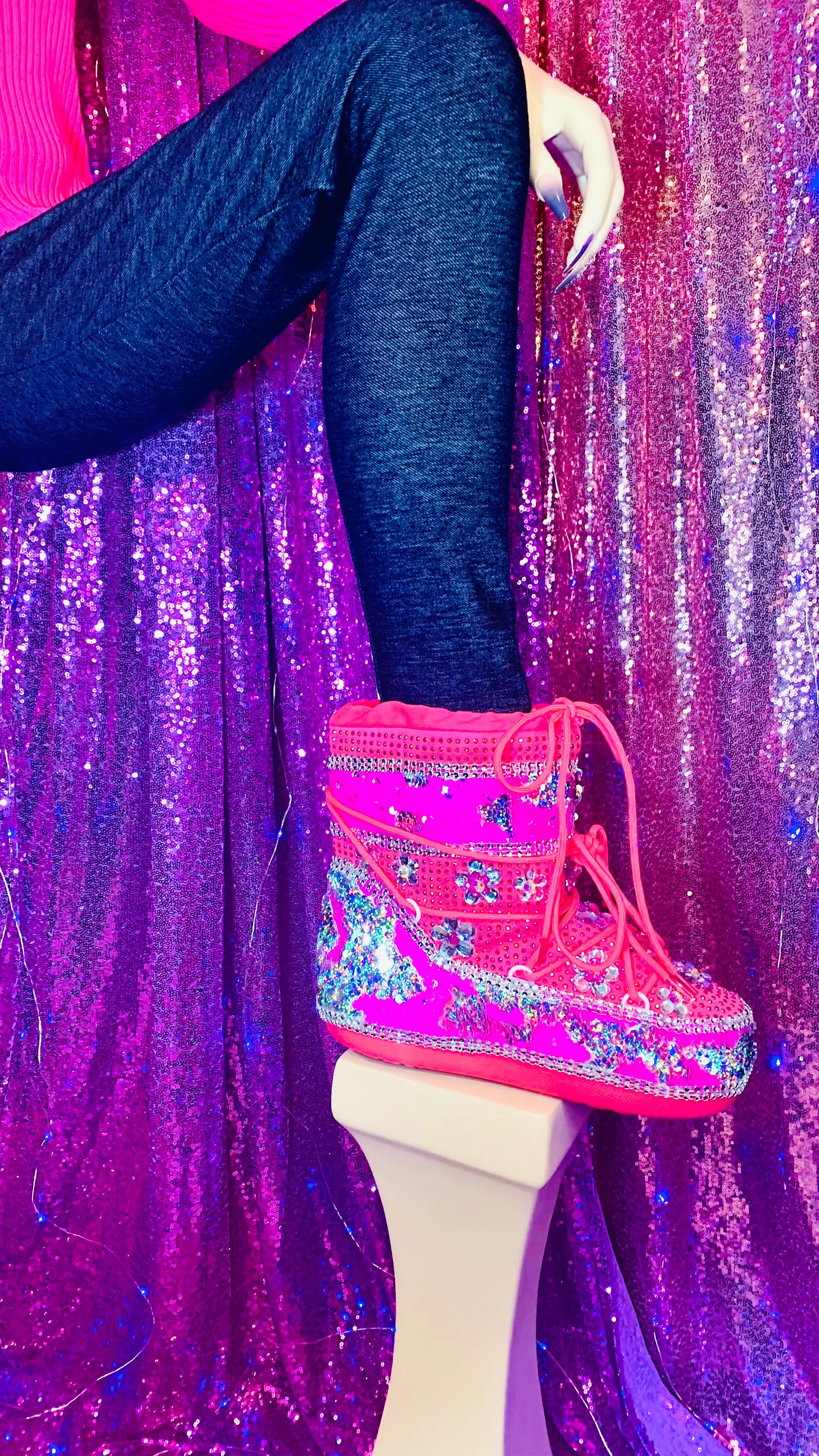 Mermaid Sequin Rhinestone Pink Snow Boots