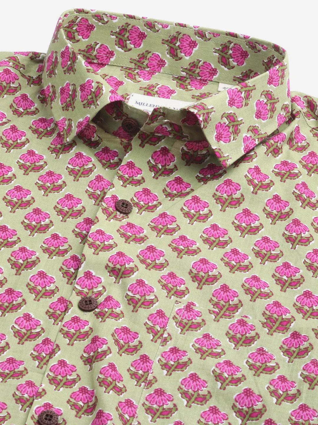 Millennial Men Green  & Pink Cotton  Half Sleeve Shirt For Men-Mmh0180