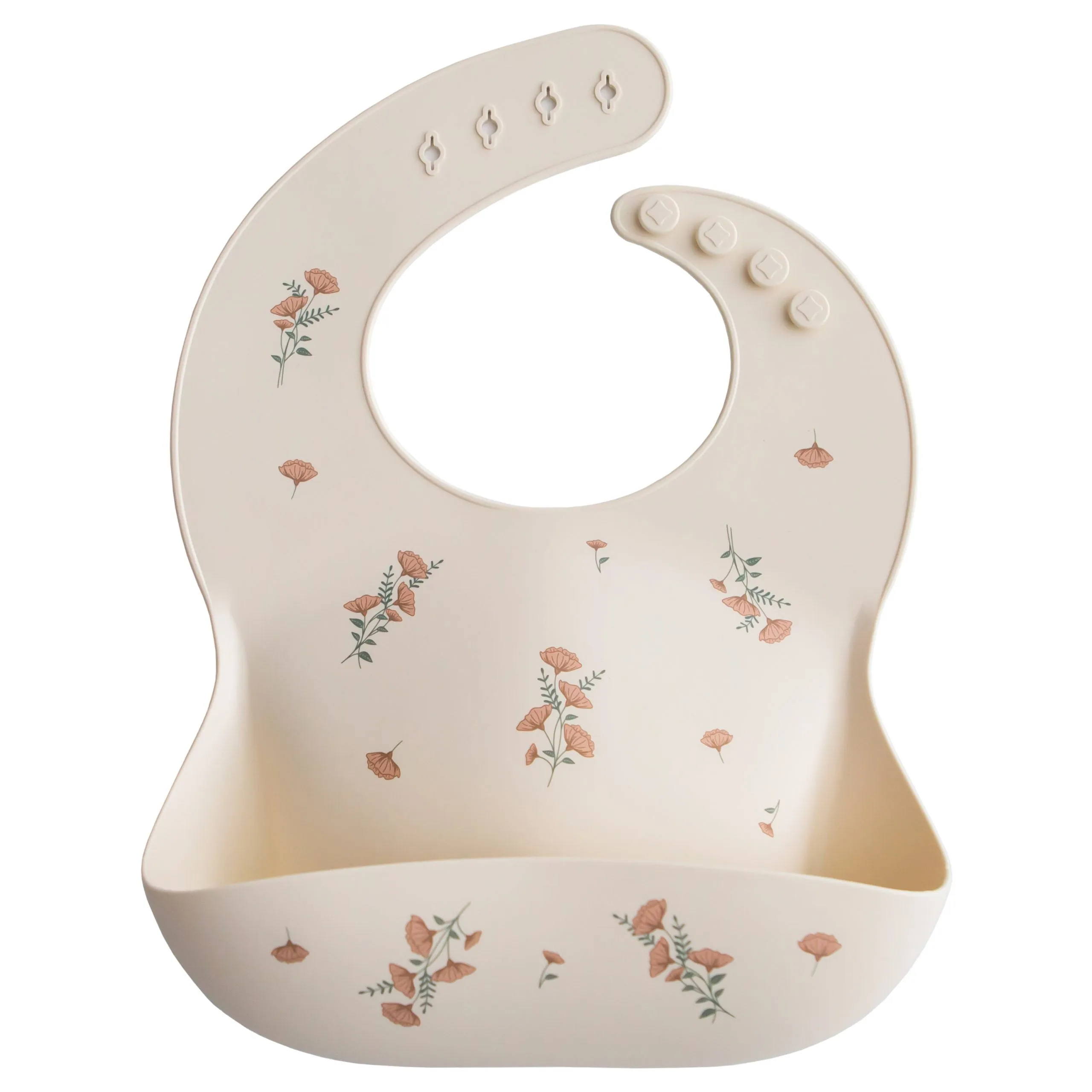 Silicone Baby Bib - Pink Flowers