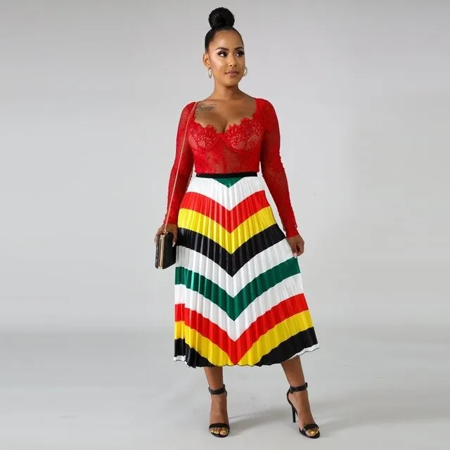 Women's High Waist Pleated Midi Skirt