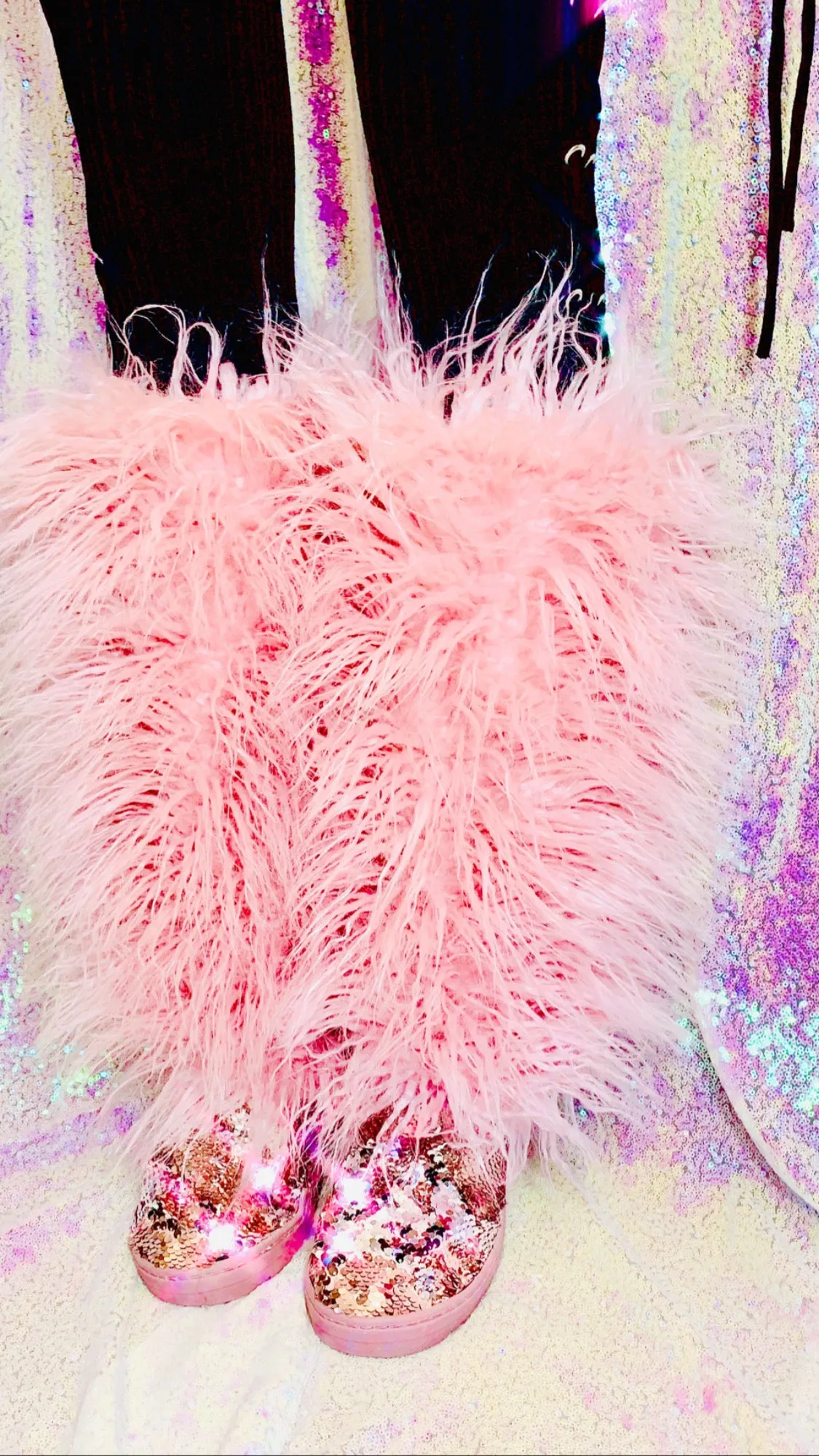Womens Mermaid Pink Silver Sequin Faux Mongolian Fur Winter Boots