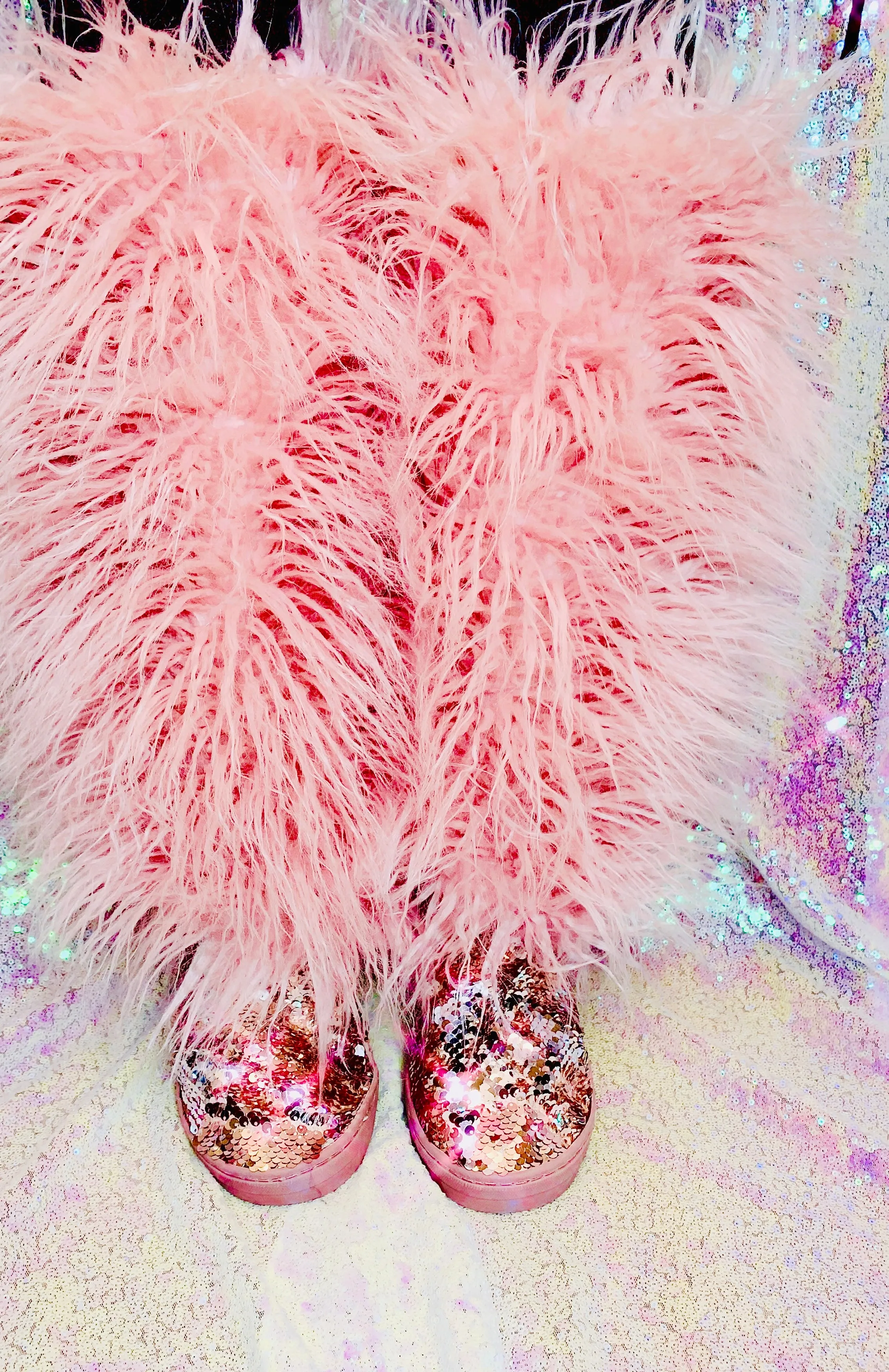 Womens Mermaid Pink Silver Sequin Faux Mongolian Fur Winter Boots