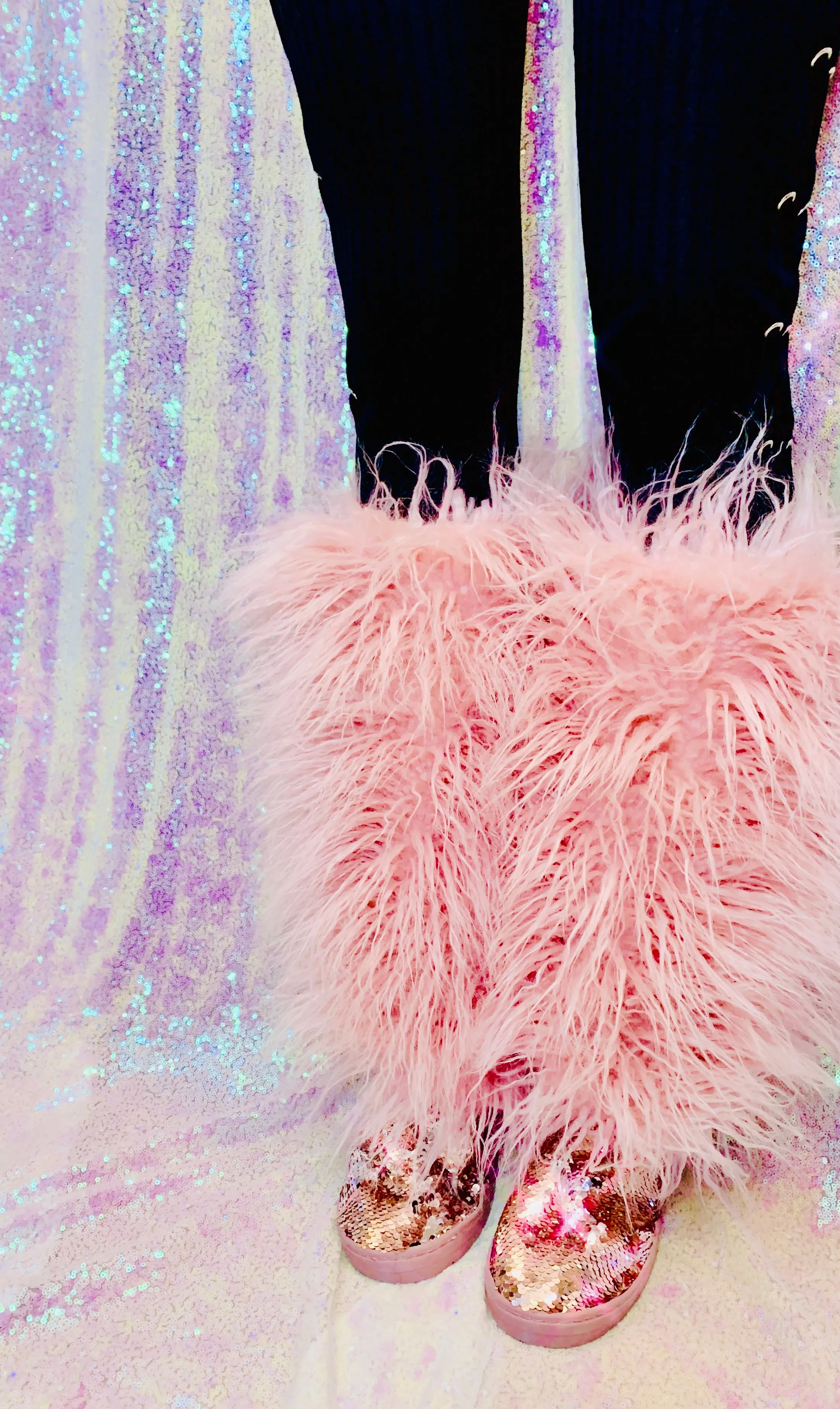 Womens Mermaid Pink Silver Sequin Faux Mongolian Fur Winter Boots